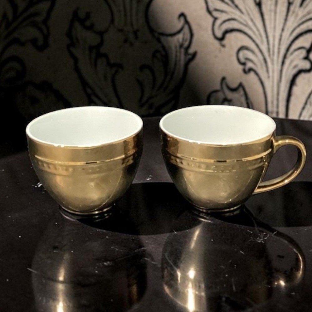 Luxe Habitat Gold Mirror Coffee Cups, Set of 2, Vintage Inspired Mugs, Drinkware